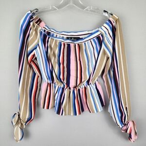 Lulus Crop Striped Peplum Shirt Womens Sz XS